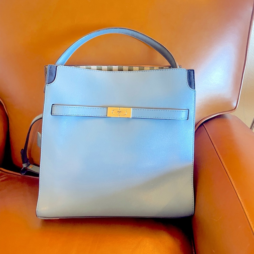 Tory Burch Lee Radziwill Double Bag - Brunnera 400 Dusty blue 100% authentic